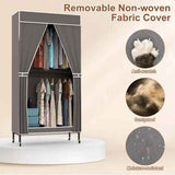 Covered Portable Wardrobe Closet – 2-Tier with Wheels, Grey - Nook & Nest