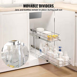2-Tier Pull-Out Under Sink Organizer – Chrome Wire, Adjustable Divider - Nook & Nest
