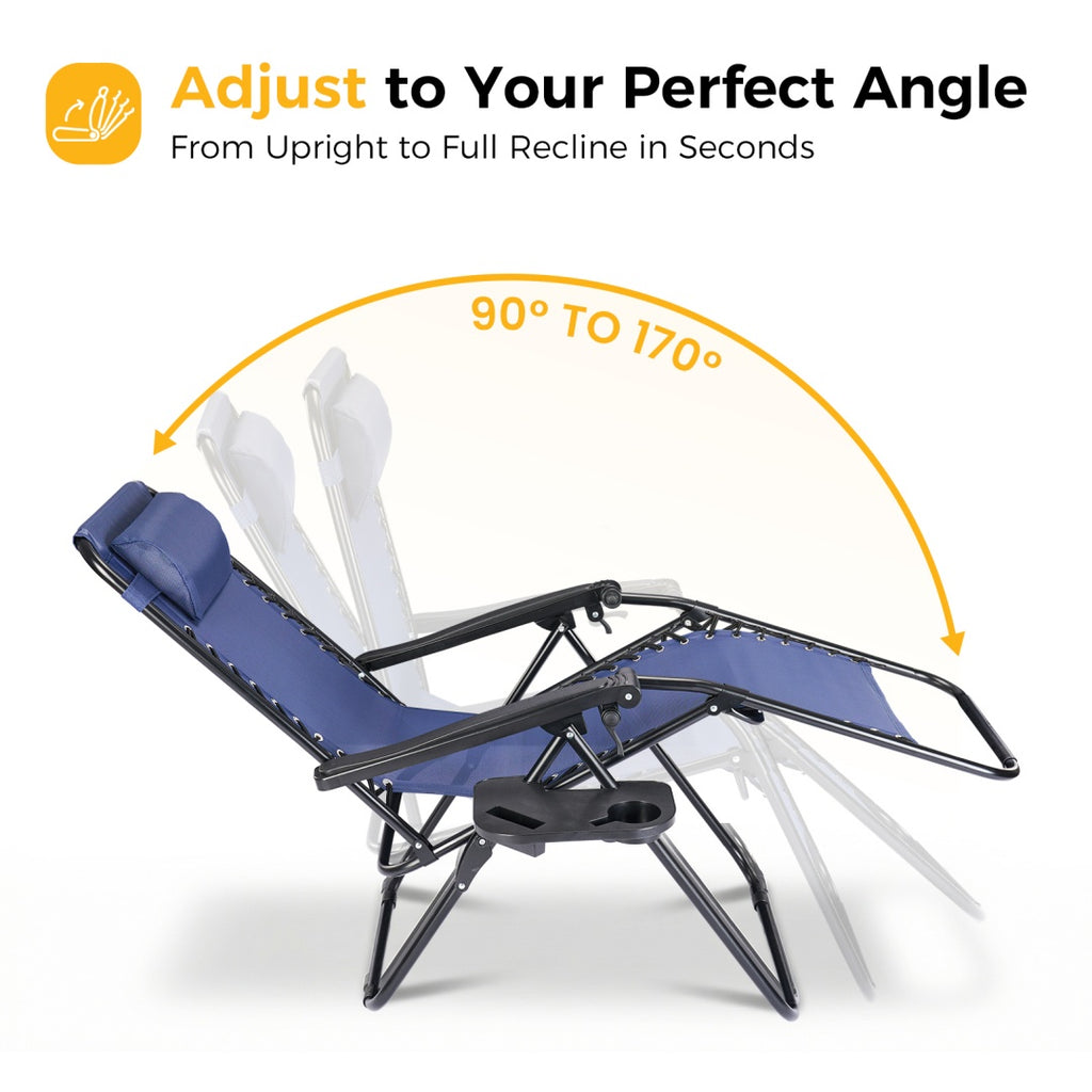 Outdoor Lounge Chairs, 2 Sets Patio Folding Recliners For Pool Beach With Pillow And Cup Holder - Nook & Nest