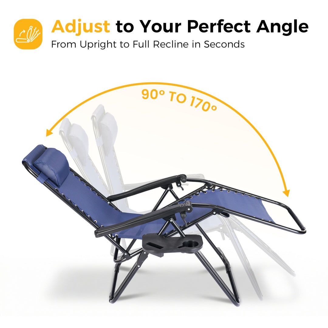 Outdoor Lounge Chairs, 2 Sets Patio Folding Recliners For Pool Beach With Pillow And Cup Holder - Nook & Nest