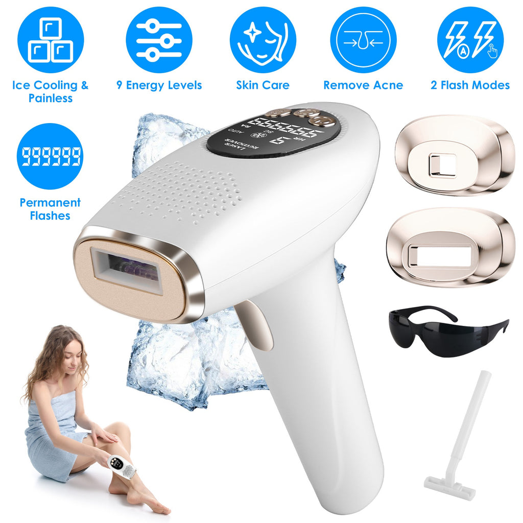 3 In 1 Ice Cooling Laser Hair Removal Device Painless Permanent At-Home IPL Hair Removal With 999,999 Flashes 9 Energy Levels 2 Modes For Armpits Legs Arms Bikini Line - Nook & Nest