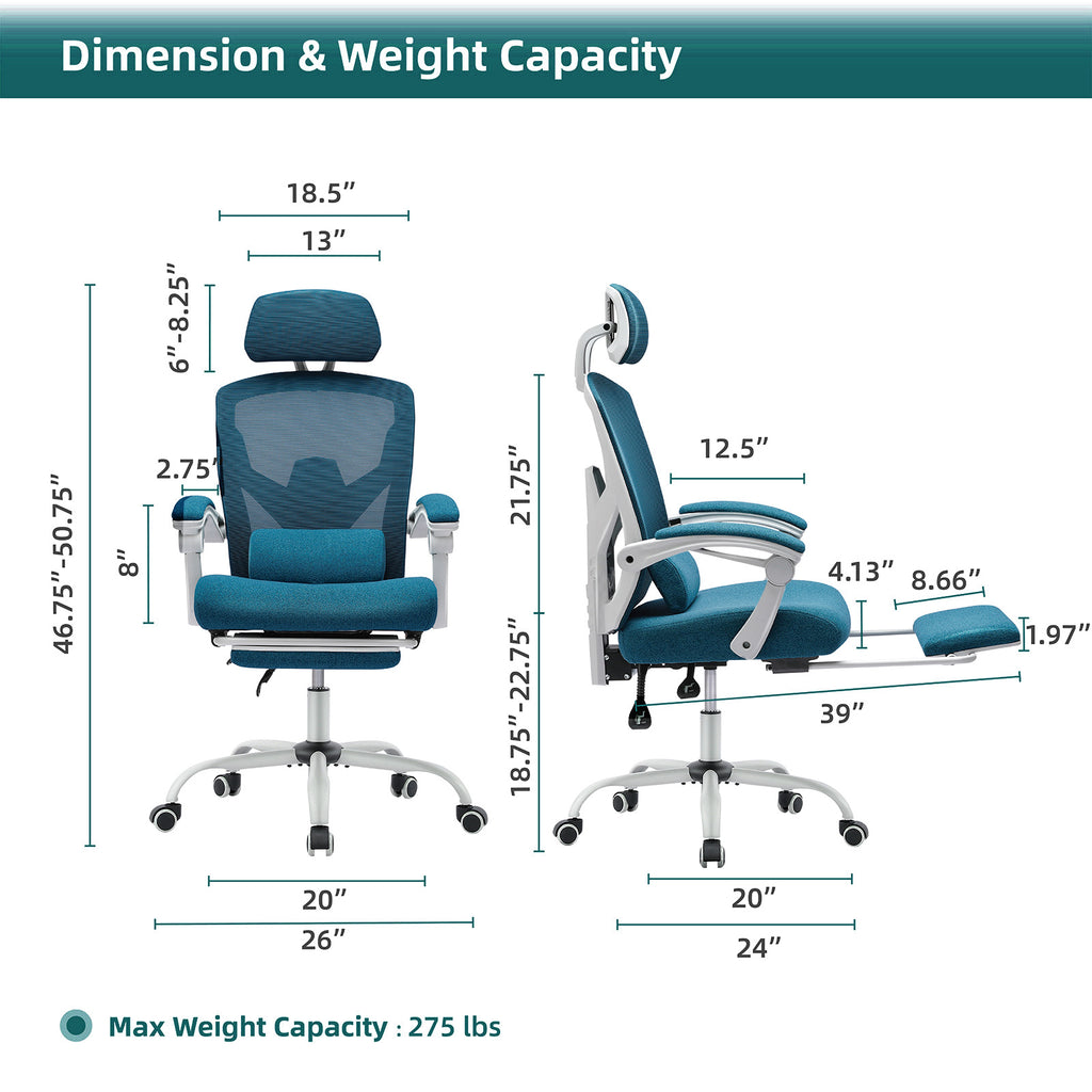 Retractable Footrest Ergonomic Swivel Office Chair With Lumbar Support Pillow And Padded Armrests - Nook & Nest