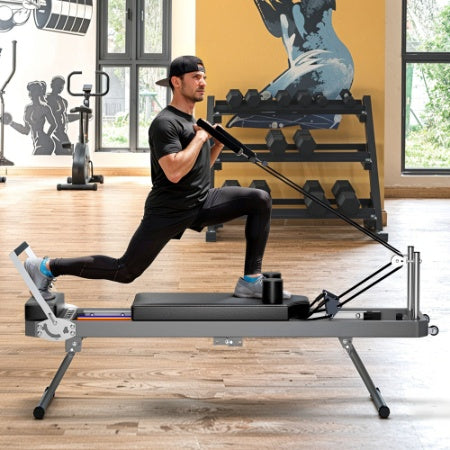 Extra Large Pilates Reformer - Multi-functional Home Fitness Equipment, 395lbs Capacity, With Dynamic Resistance Cords And Aerobic Rebounder, Improves Posture, Builds Strength, Reduces Stress, Black - Nook & Nest