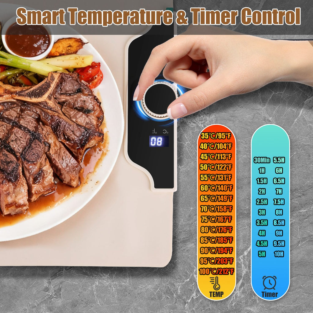 Food Warming Mat 23.6X15.8In 300W Fast Heating Electric Silicone Food Warmer With 14 Temp Levels 10Hrs Timer Settings Roll-Up Portable Hot Plates Heat Pad For Parties Buffet - Nook & Nest