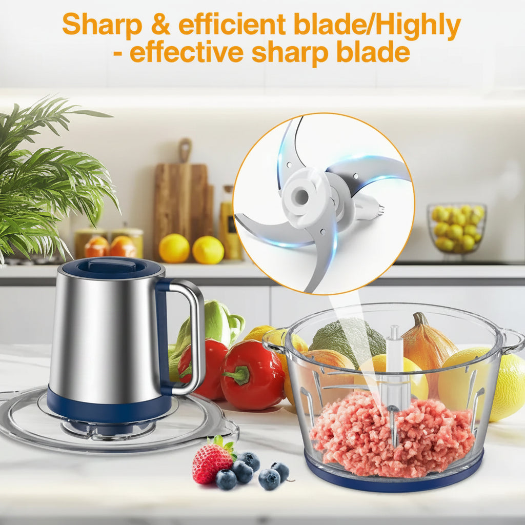 Electric Food Chopper Processor Vegetables Meat Grinder Mixer 2L Glass Clear Bowl - Nook & Nest
