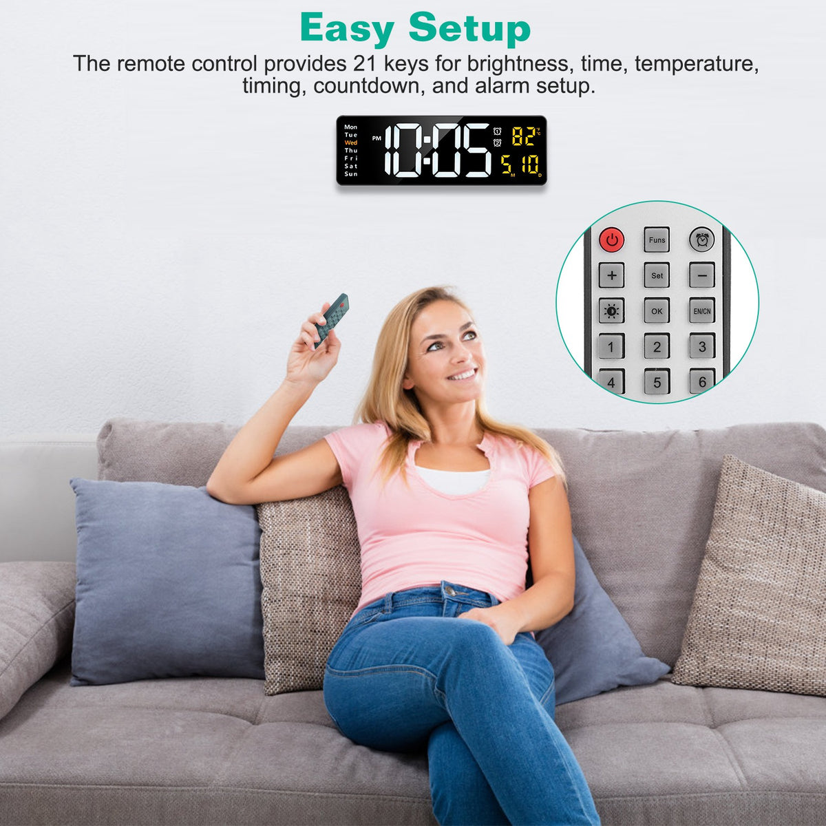 15.7-Inch LED Digital Wall Clock with Remote - Nook & Nest