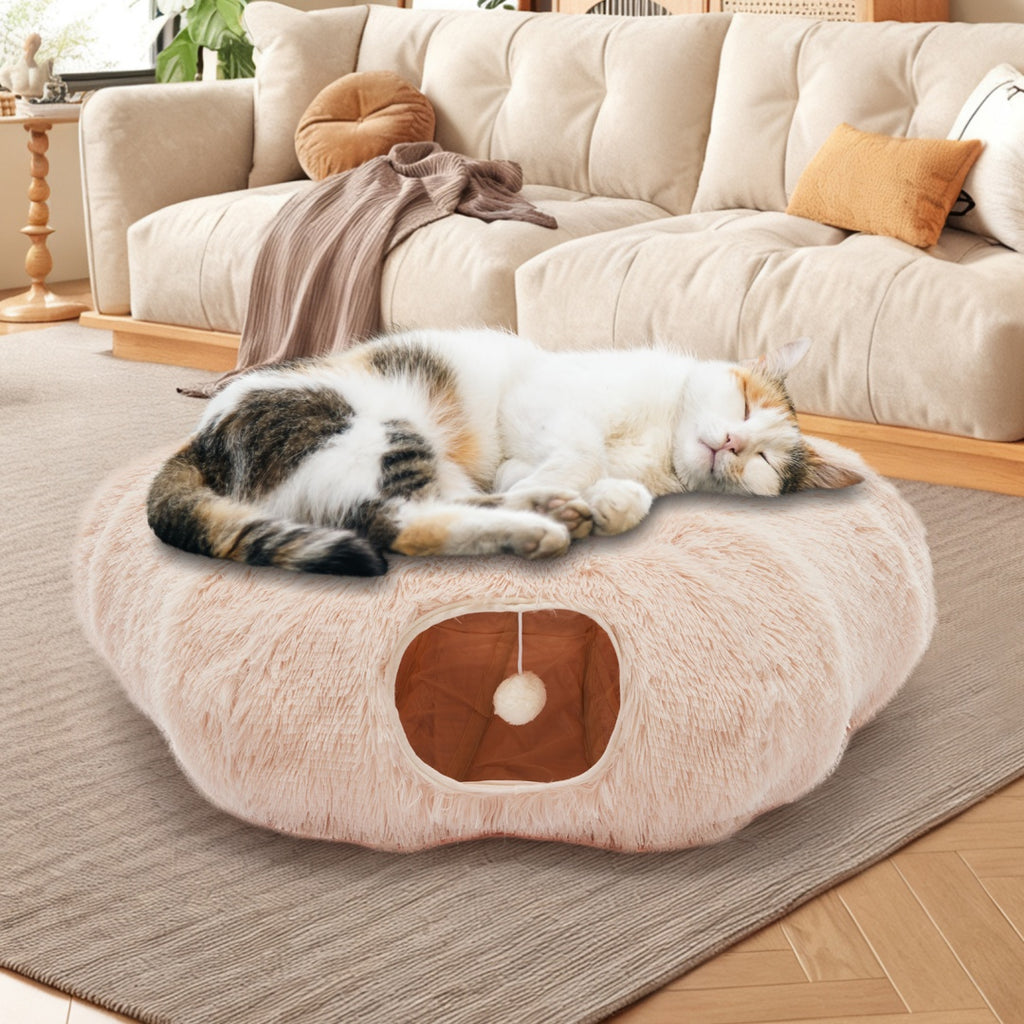 Cat Tunnel Bed For Indoor, Soft Plush Peekaboo Cat Cave Donut Tunnel, For Cats Kittens, Rabbit - Nook & Nest
