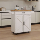 Farmhouse Kitchen Island Cart – Rubber Wood Top, Sliding Barn Doors, D - Nook & Nest