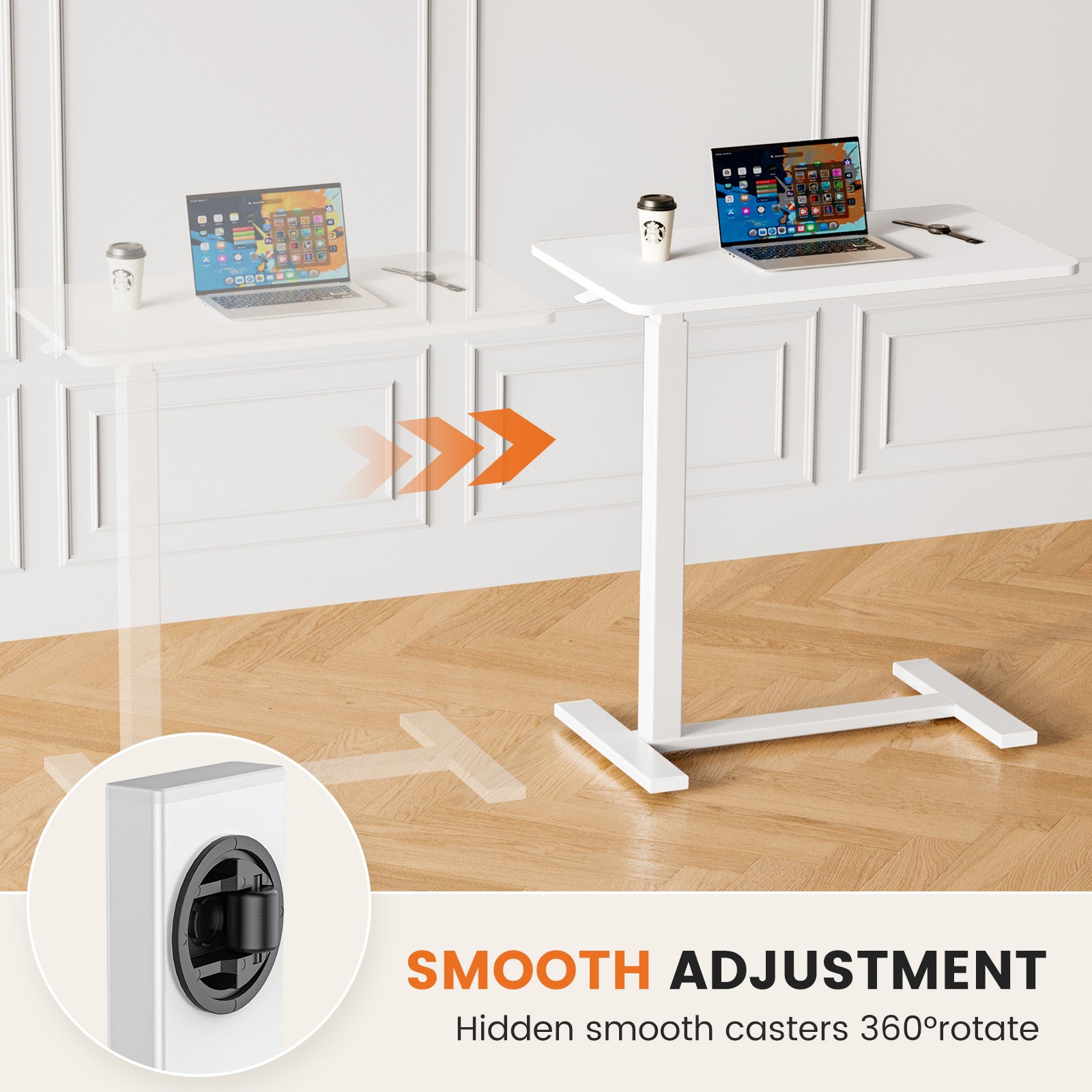 Adjustable Mobile Bed Table, Computer Desk, Mobile Standing Table - Nook & Nest