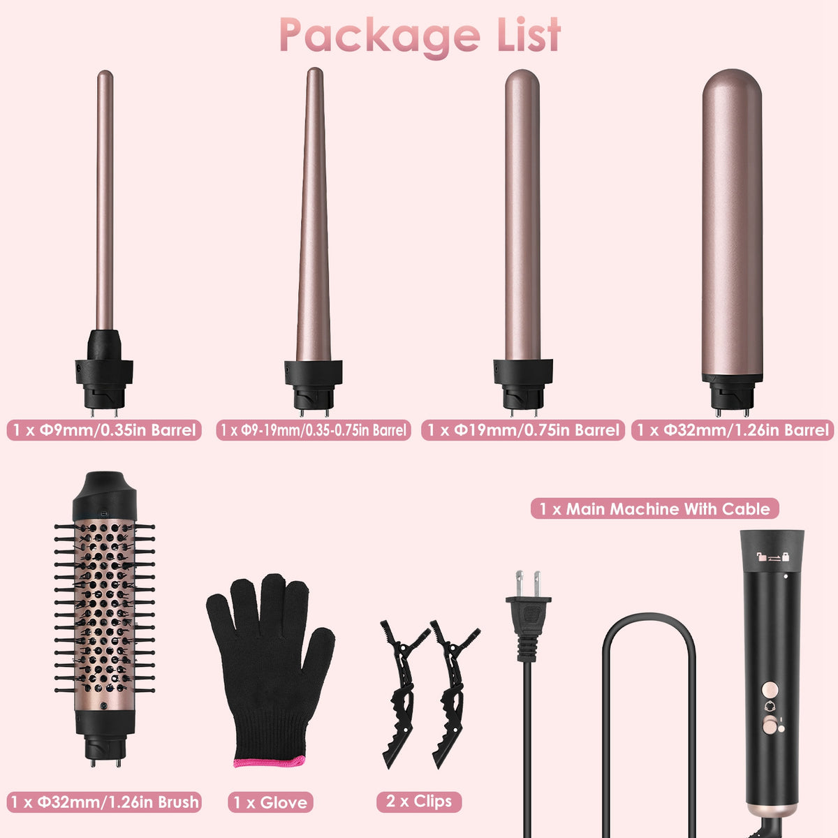 5-in-1 Curling Wand Set with 4 Barrels and Styling Brush - Nook & Nest