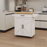 Farmhouse Kitchen Island Cart – Rubber Wood Top, Sliding Barn Doors, D - Nook & Nest