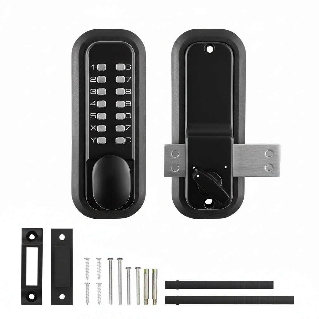 Mechanical Keyless Entry Door Lock, 14 Digit Keypad, Outdoor Gate Door Locks Set With Surface-mounted Latch, Water-proof Zinc Alloy, Keypad And Knob, Easy To Install, For Garden, Garage, Yard - Nook & Nest