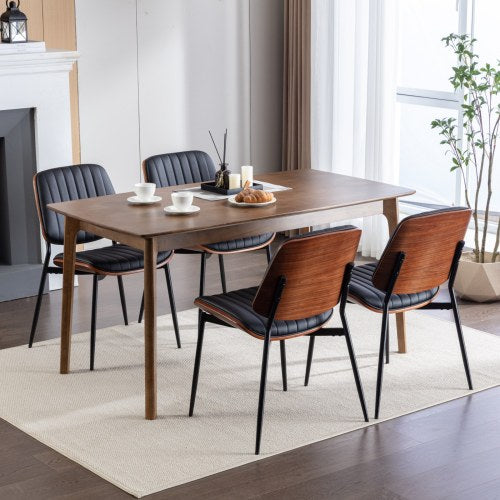 Dining Chairs Set Of 2 Mid Century Modern Retro Faux Leather Chair With Walnut Bentwood Back Upholstered Seat Metal Legs Adjustable Foot For Kitchen Dining Room Chairs - Nook & Nest