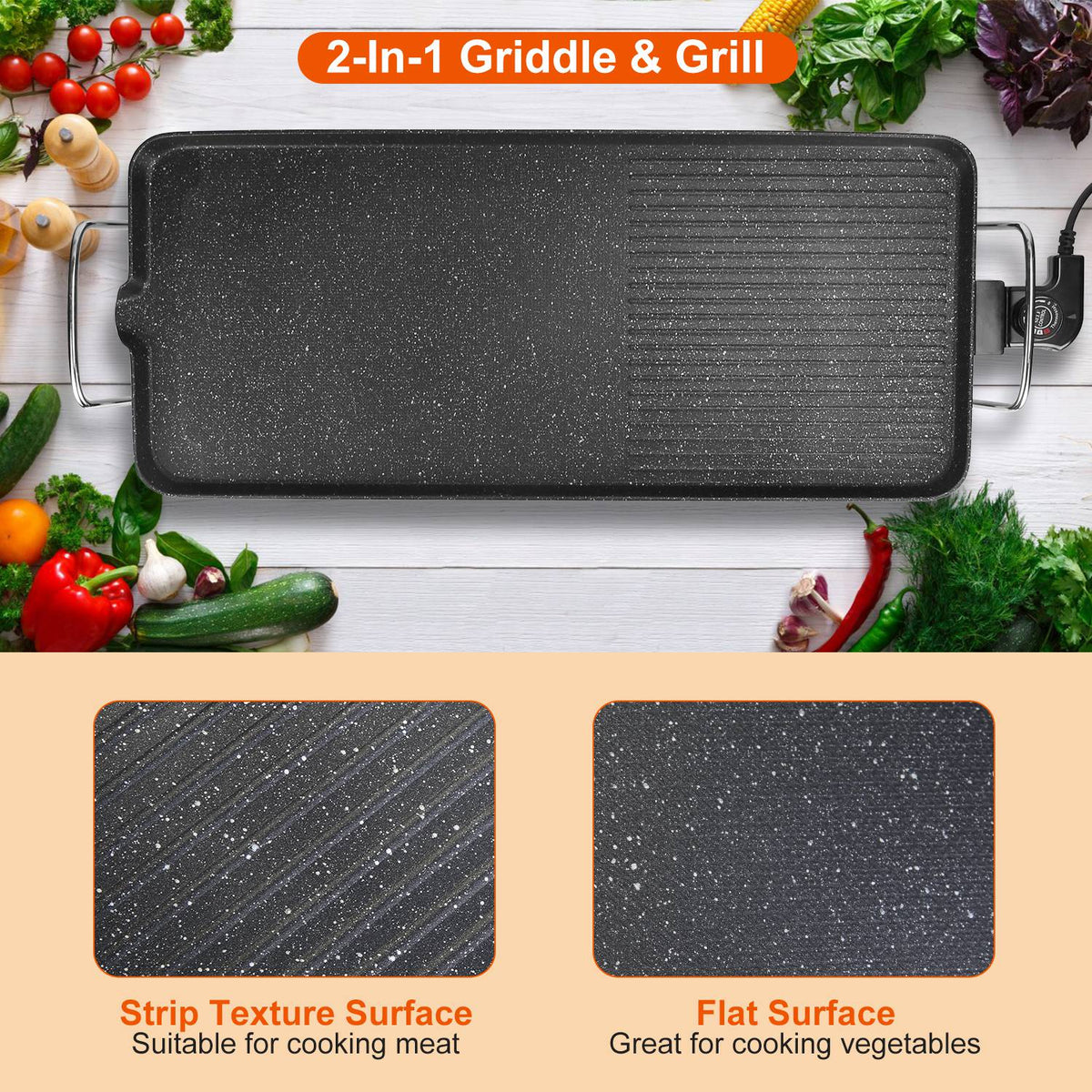 Electric BBQ Grill Griddle, Non Stick Table Top - Nook & Nest