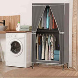 Covered Portable Wardrobe Closet – 2-Tier with Wheels, Grey - Nook & Nest