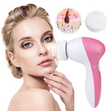 Pink Facial Cleansing Brush with 5 Heads and 360° Rotation - Nook & Nest