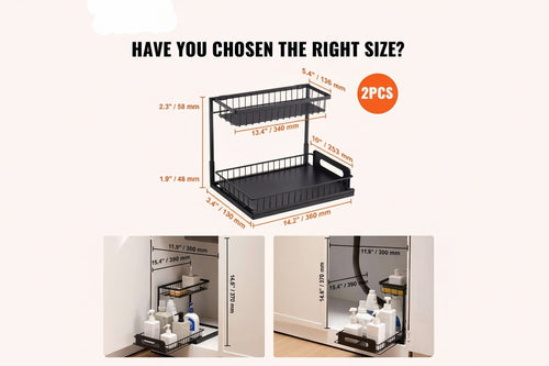 2-Tier Wire Under Sink Organizer – 2-Pack, Pull-Out Drawer, Carbon Ste - Nook & Nest