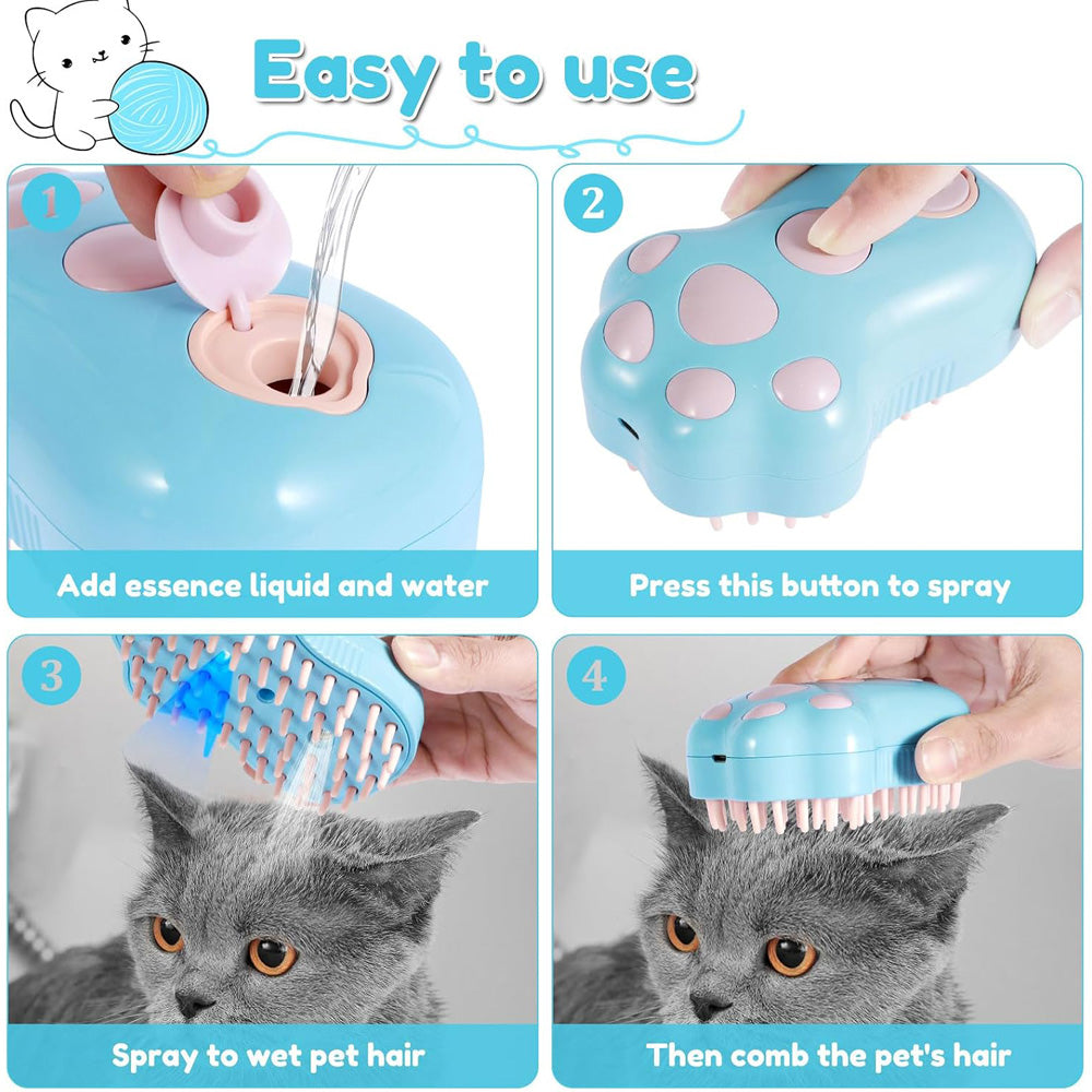Blue Rechargeable Pet Grooming Brush with Mist Spray - Nook & Nest