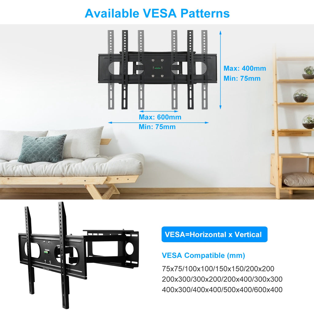 1Pc Full Motion TV Wall Mount Swivel Tilt TV Wall Rack Support 37in To 70in TV Wall Mount Max VESA Up To 600x400mm Holds Up To 99LBS - Nook & Nest