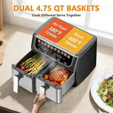 Dual Basket Air Fryer - 9.5 QT, Separate Zone Cooking - Nook & Nest