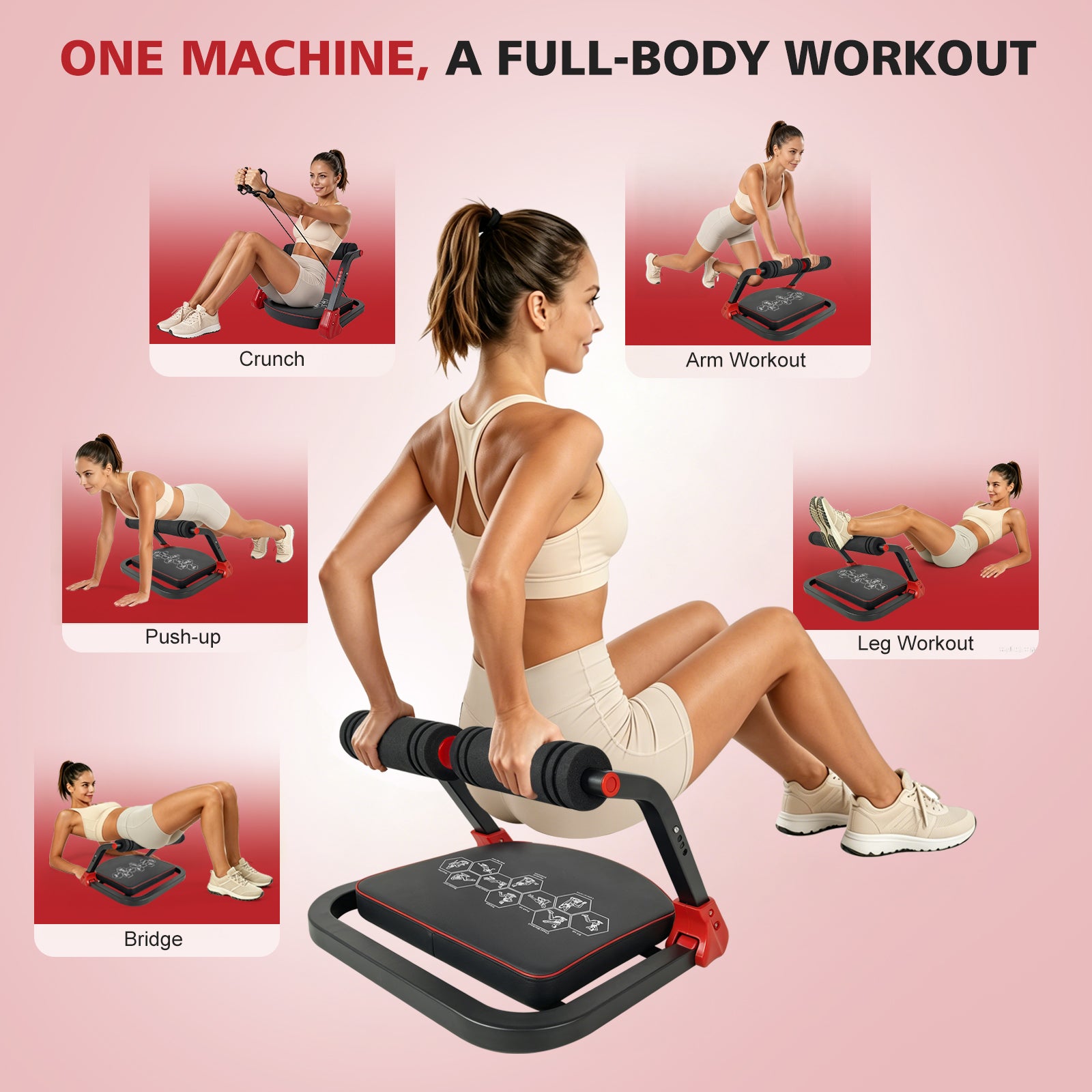 Ab Core Trainer Abdominal Machine For Home Gym With Resistance Bands Red - Nook & Nest