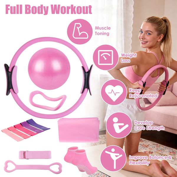 14Pcs All-in-One Pilates Kit, Pilates Ring Yoga Ball Resistance Bands Set With Carry Bag, Full Body Workout Equipment For Home Gym Travel - Nook & Nest