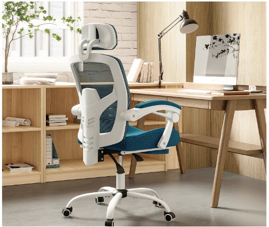 Retractable Footrest Ergonomic Swivel Office Chair With Lumbar Support Pillow And Padded Armrests - Nook & Nest