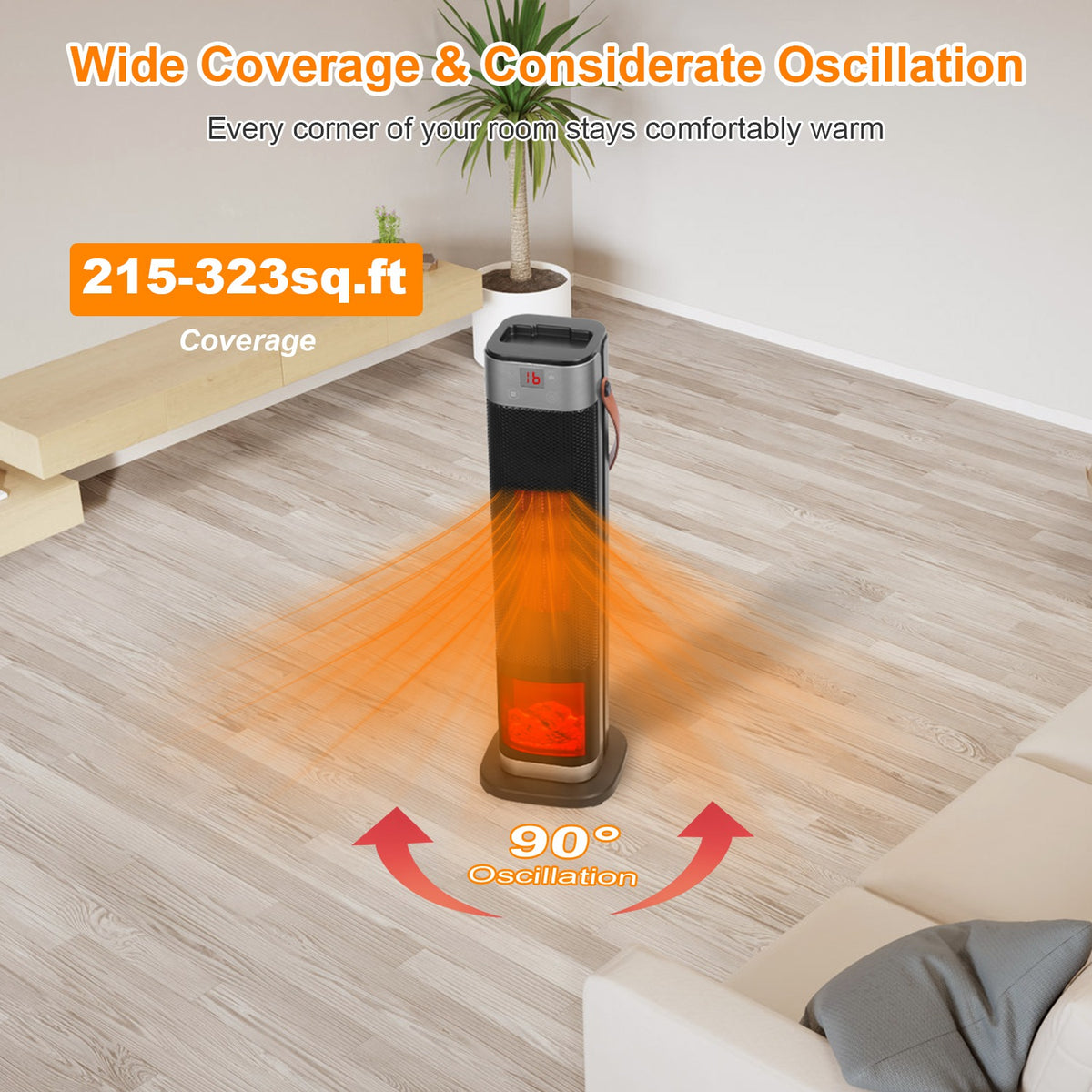 Stay Warm and Cozy with the 1500W Oscillating Ceramic Tower Heater - Nook & Nest