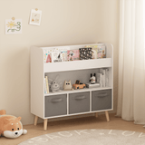 Kids Toy Organizer with Bins – 3 Removable Fabric Bins, Open Shelving, Nook & Nest