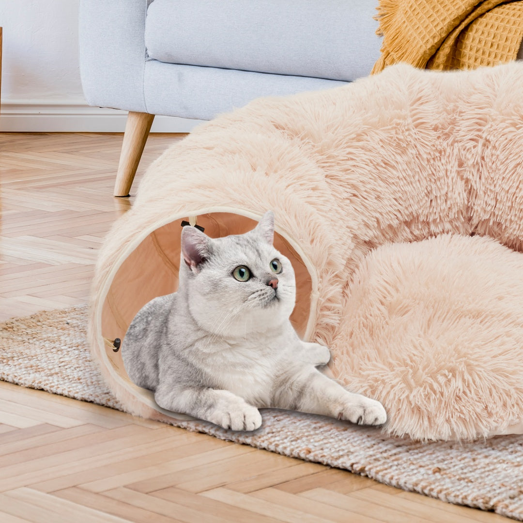 Cat Tunnel Bed For Indoor, Soft Plush Peekaboo Cat Cave Donut Tunnel, For Cats Kittens, Rabbit - Nook & Nest