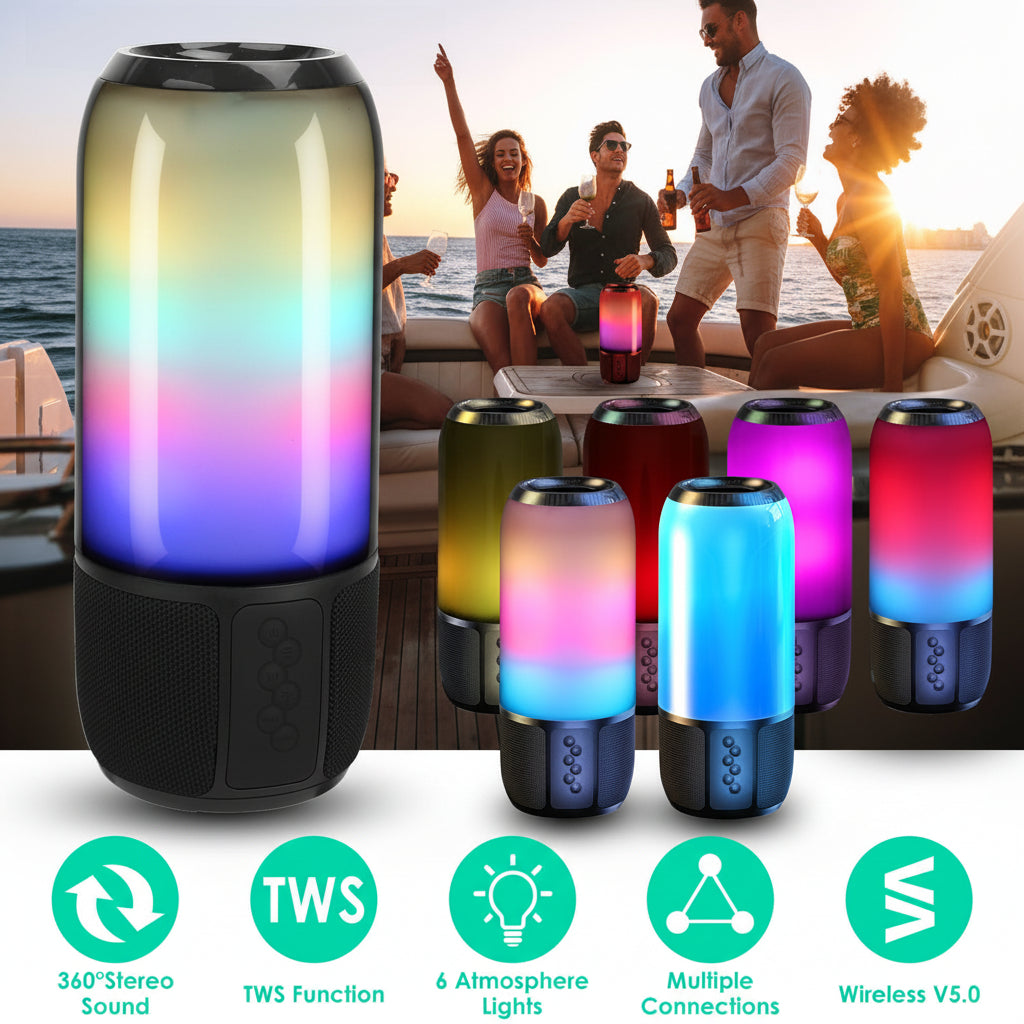 1Pc Wireless Portable Speaker Loud Stereo Speaker With 6 Color Changing Lights Radio Party TWS Speaker For Home Outdoor Travelling - Nook & Nest