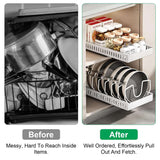 Pull-Out Pots and Pans Organizer – Damping Rails, 8 Dividers, 44 lb, N - Nook & Nest