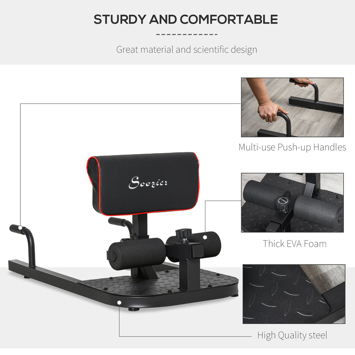 3-in-1 Home Gym Fitness Trainer, Padded Push Up Sit Up Squat Machine, Black - Nook & Nest
