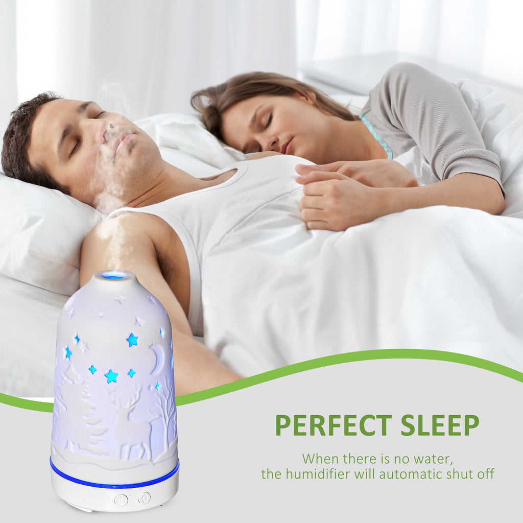 Elevate Your Space with the Ultrasonic Aromatherapy Diffuser – 100ml Ceramic Cover Humidifier with 7 LED Colors - Nook & Nest
