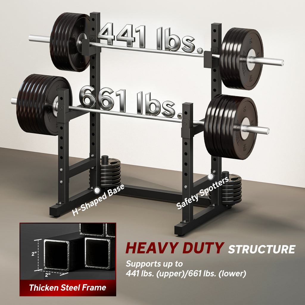 Adjustable Squat Rack, 660lbs Multi-Functional Bench Press Rack for Weight Lifting Home Gym Strength Training, Black - Nook & Nest