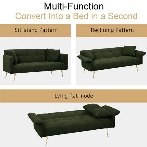 70.1 Inches Futon Sofa Bed, Convertible Double Sofa Bed With Folding Armrests For Living Rooms And Small Spaces - Nook & Nest