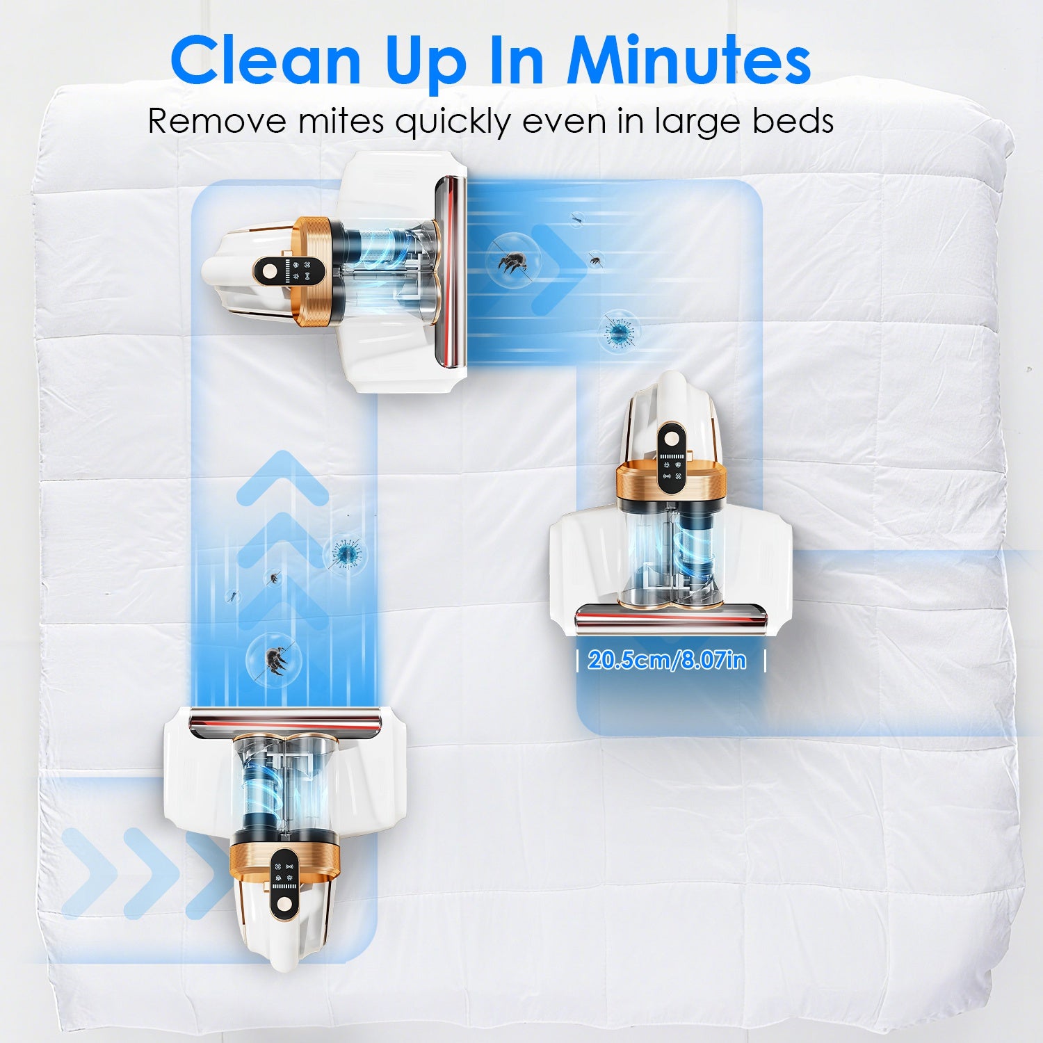 1Pc Mattress Vacuum Cleaner 16Kpa Bed Vacuum Cleaner Handheld Vacuums With Ultrasonic And UVC Light 18000 RPM Brushroll Rotation Dual Dust Bins Washable Filters For Bed Pillows Cribs Sofa - Nook & Nest