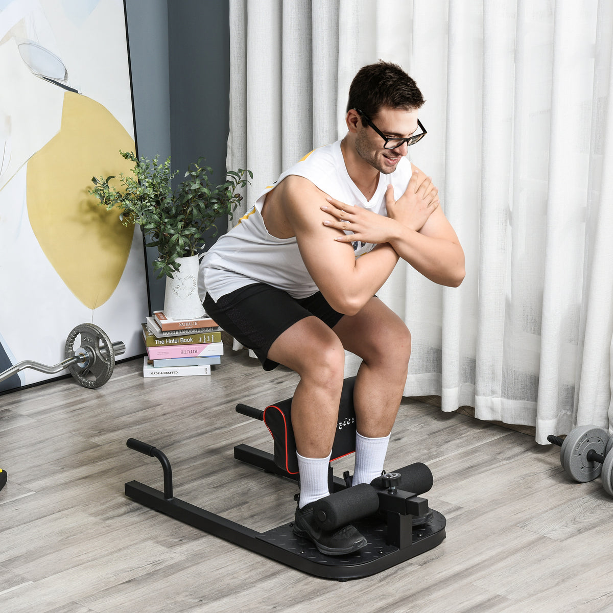 3-in-1 Home Gym Fitness Trainer, Padded Push Up Sit Up Squat Machine, Black - Nook & Nest
