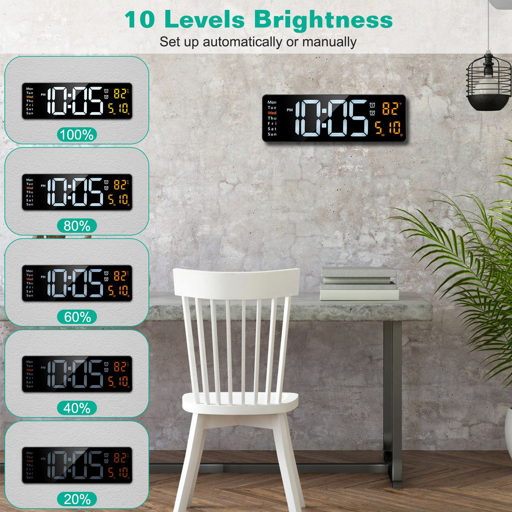 15.7-Inch LED Digital Wall Clock with Remote - Nook & Nest