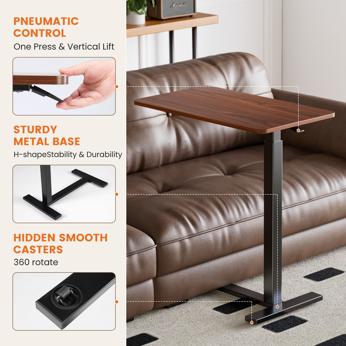 Adjustable Mobile Bed Table, Computer Desk, Mobile Standing Table - Nook & Nest