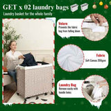 Large Laundry Hamper with Lid – 160L, PE Rattan, Wheeled, 2 Canvas Bag - Nook & Nest