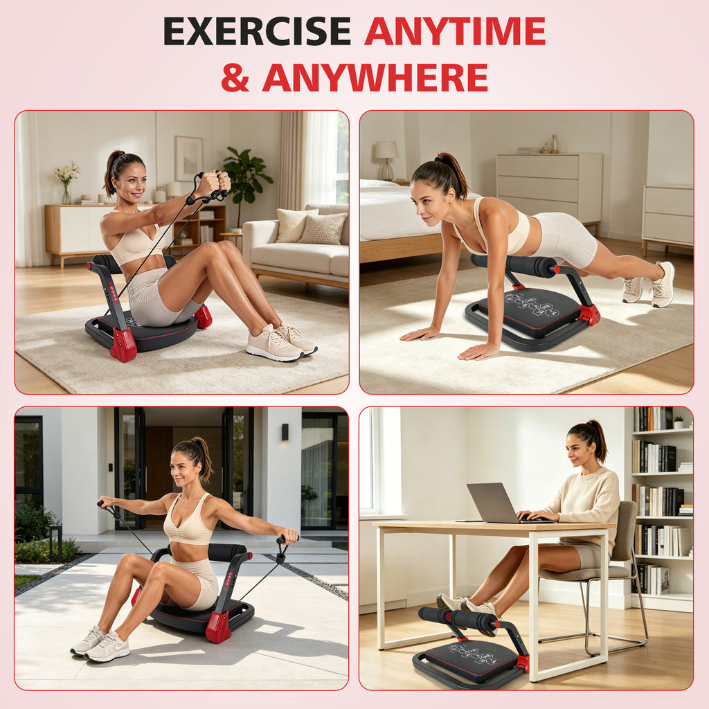 Ab Core Trainer Abdominal Machine For Home Gym With Resistance Bands Red - Nook & Nest
