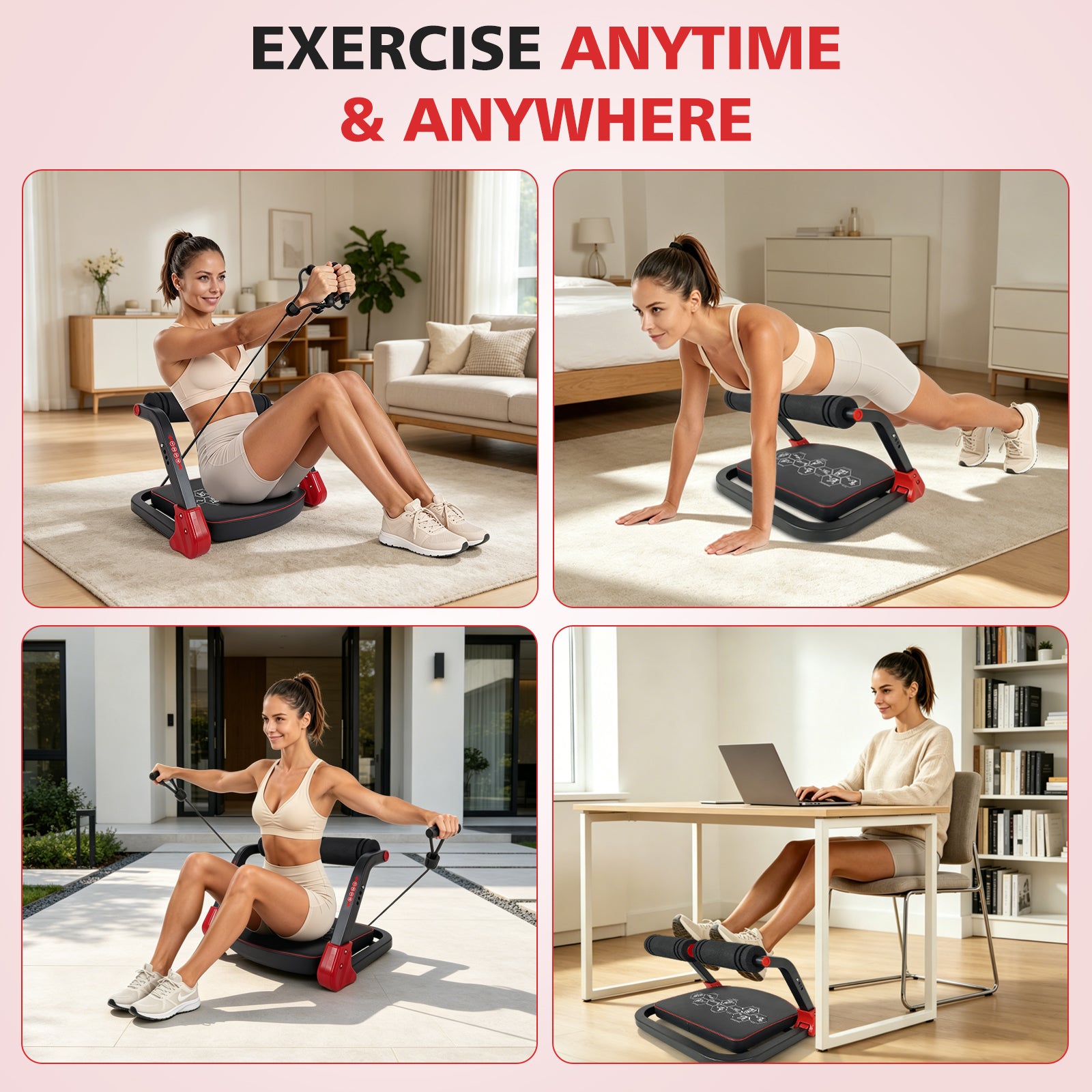 Ab Core Trainer Abdominal Machine For Home Gym With Resistance Bands Red - Nook & Nest