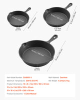 3-Piece Pre-Seasoned Cast Iron Skillet Set, 6/8/10 Inch - Nook & Nest