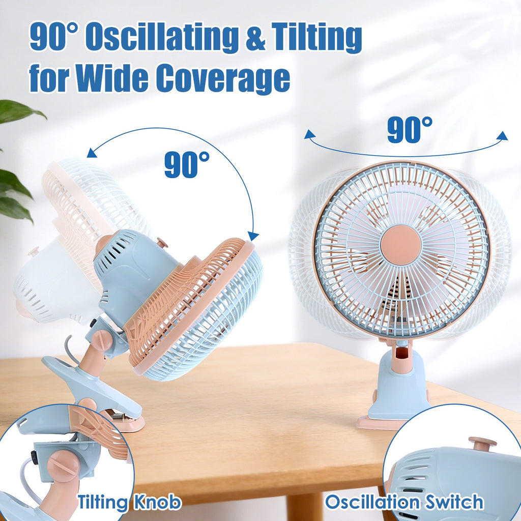 8.66-Inch Clip-On Fan with 2 Speeds and Oscillation - Nook & Nest