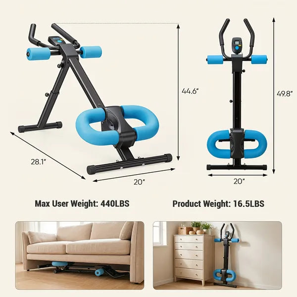 Adjustable Ab Machine For Stomach Workout, Core Workout Equipment For Home Gym, Ab Trainer With 2 Incline & 5 Height Levels, Knee & Elbow Protection, 440LBS, LCD Display, Foldable - Nook & Nest