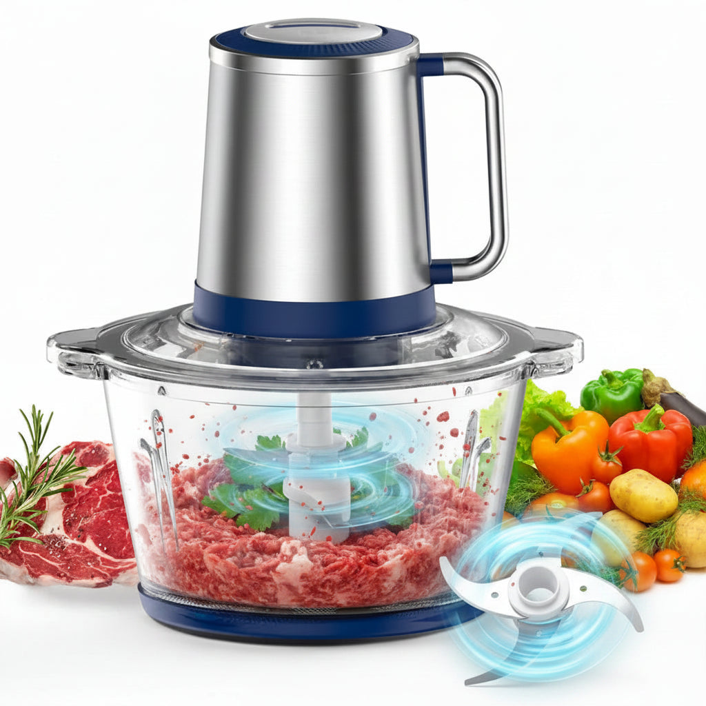 Electric Food Chopper Processor Vegetables Meat Grinder Mixer 2L Glass Clear Bowl - Nook & Nest