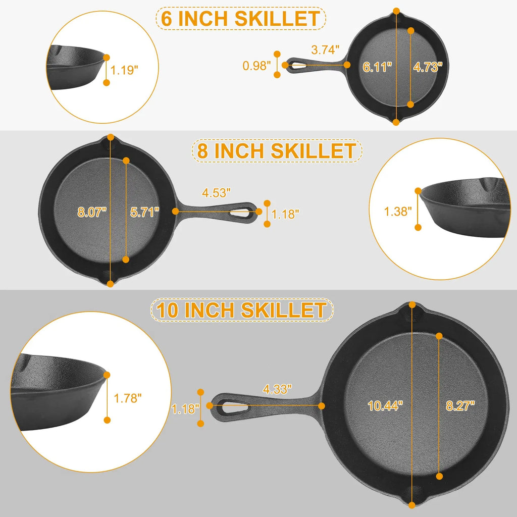 Transform Your Cooking with the Pre-Seasoned Cast Iron Skillet Set - 3-Piece Versatile Cookware - Nook & Nest