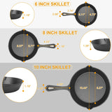 3-Piece Pre-Seasoned Cast Iron Skillet Set, 6/8/10 Inch - Nook & Nest