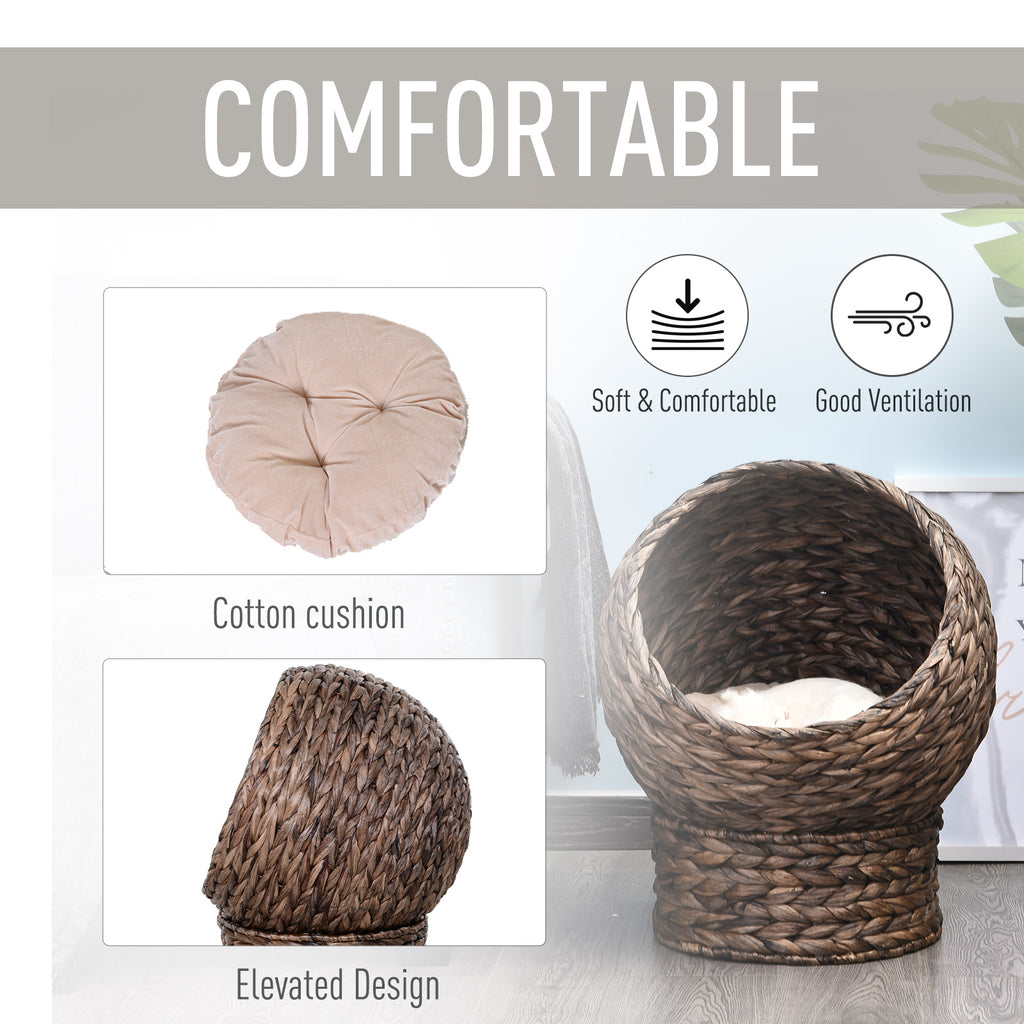Handwoven Elevated Cat Bed: Cozy Wicker Cat Egg Chair with Soft Cushion and Rotating Basket - Nook & Nest